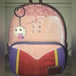 Loungefly Disney Mini Backpack, Hocus Pocus Sarah Sanderson and Funko keychain.